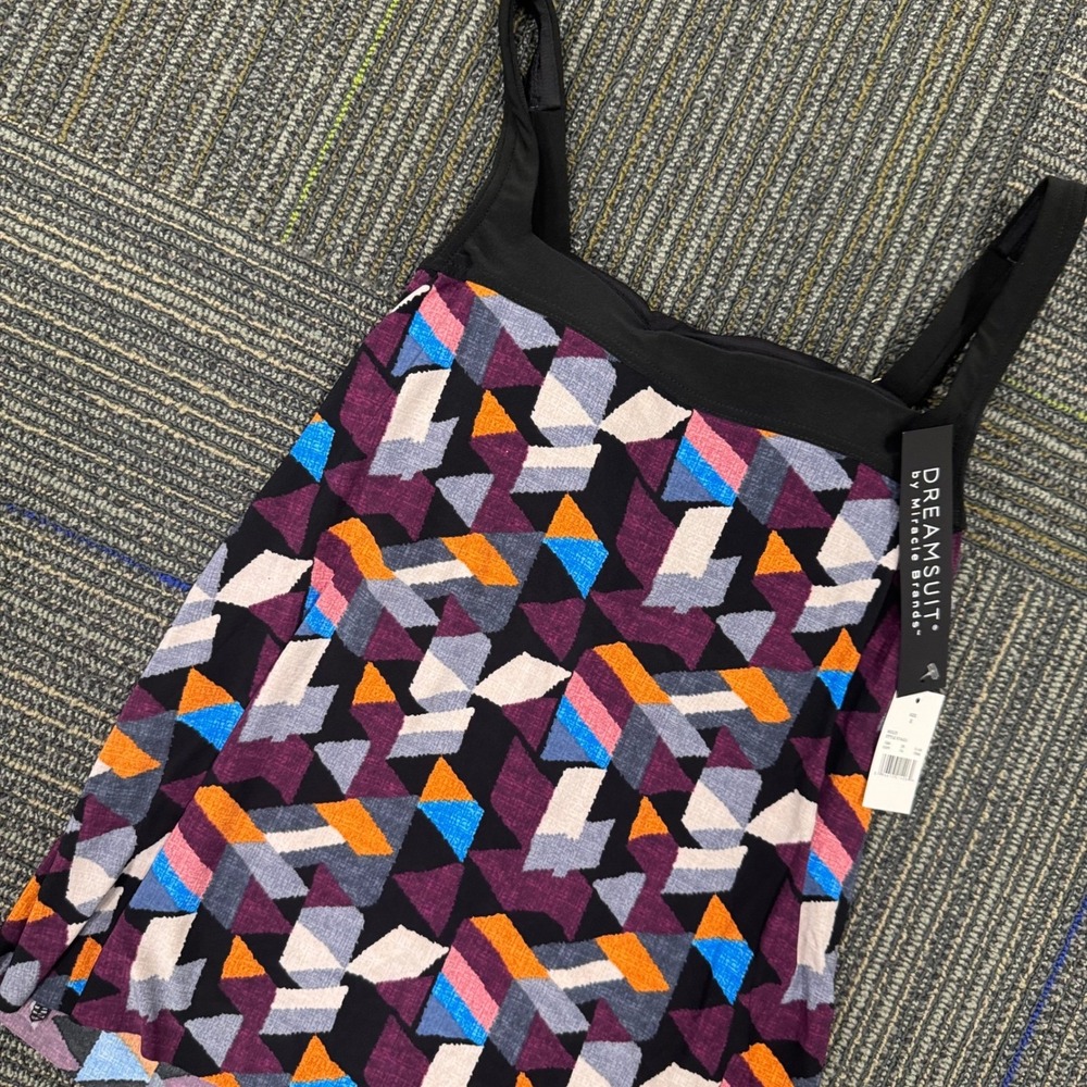 Dreamsuit by Miracle Brands Multi Geometric‎ Print Tankini Swim Top Size 6